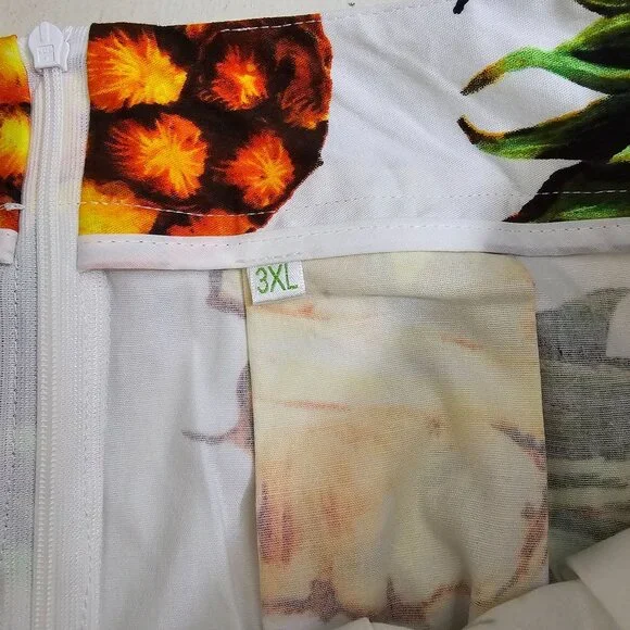 Womens Sz 3X Tropical Pineapple Print Pleated Swing Skirt Cotton Blend Retro NWT - Picture 9 of 11